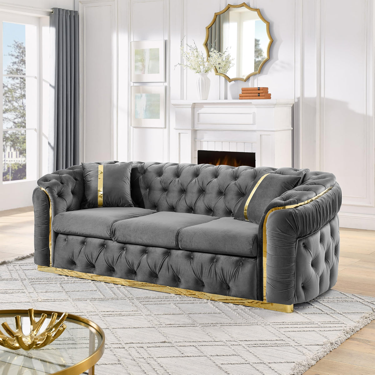 WILLIAMSPACE 132" Oversize Curved Sofa Couch for Living Room, Modern Luxury 2 Pieces Upholstered Cloud Sofa Curved Couch with Half Moon Design, Velvet 6 Seater Sofa for Apartment, No Assembly, Orange