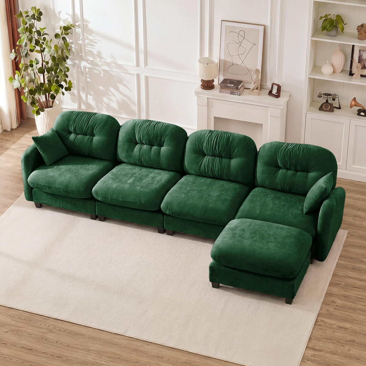 107" Modular Sectional Sofa with Ottoman Pink Chenille L Shaped Couch