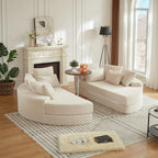 78.5" Beige Round Sofa Bed, Oversized Corduroy Boneless Couch, 2-in-1 Convertible Recliner Chair with Neck Pillow & 5 Throw Pillows, No Assembly, Living Room Lounge Furniture