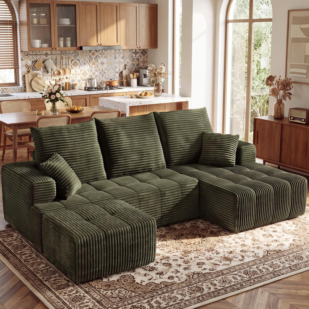 110" U Shaped Boneless Couches for Living Room, Cloud Couch with Ottoman