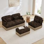 100" L Shaped Sectional Sofa with Ottoman, Chenille Leopard Print Couch