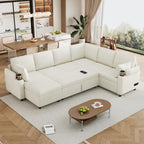 109.9" Sectional Sofa Sofa Bed Sofa Sleeper U Shaped Sofa with Ample Storage Space, Two Cup Holders and Charging Ports for Living Room, Beige