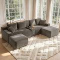 127” U-Shaped Cloud Sectional Couch for Living Room, Modern Boneless Corduroy Sofa with Chaise ‌and Console, Include 2 Cup Holders, Storage Space and USB Ports, No Assembly Required, Black