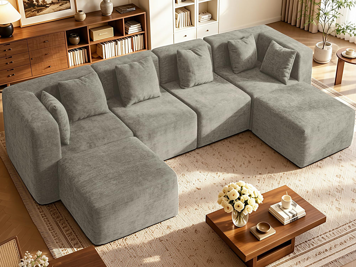 103" Three-Layer Sponge Boneless Couch sectional for Living Room Modular sectional Sofa High-Back 4-Seater L-Shape Couch with Ottoman Memory Foam Waterproof Chenille Black