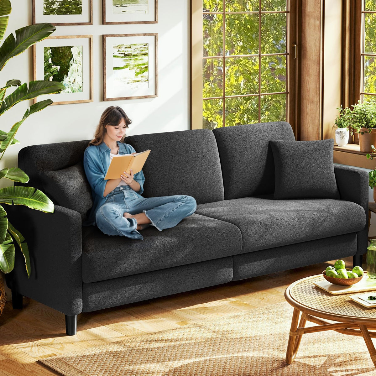 Welzona Loveseat Sofa, Teddy Love seat Couches 83", with 2 Storage Ottomans