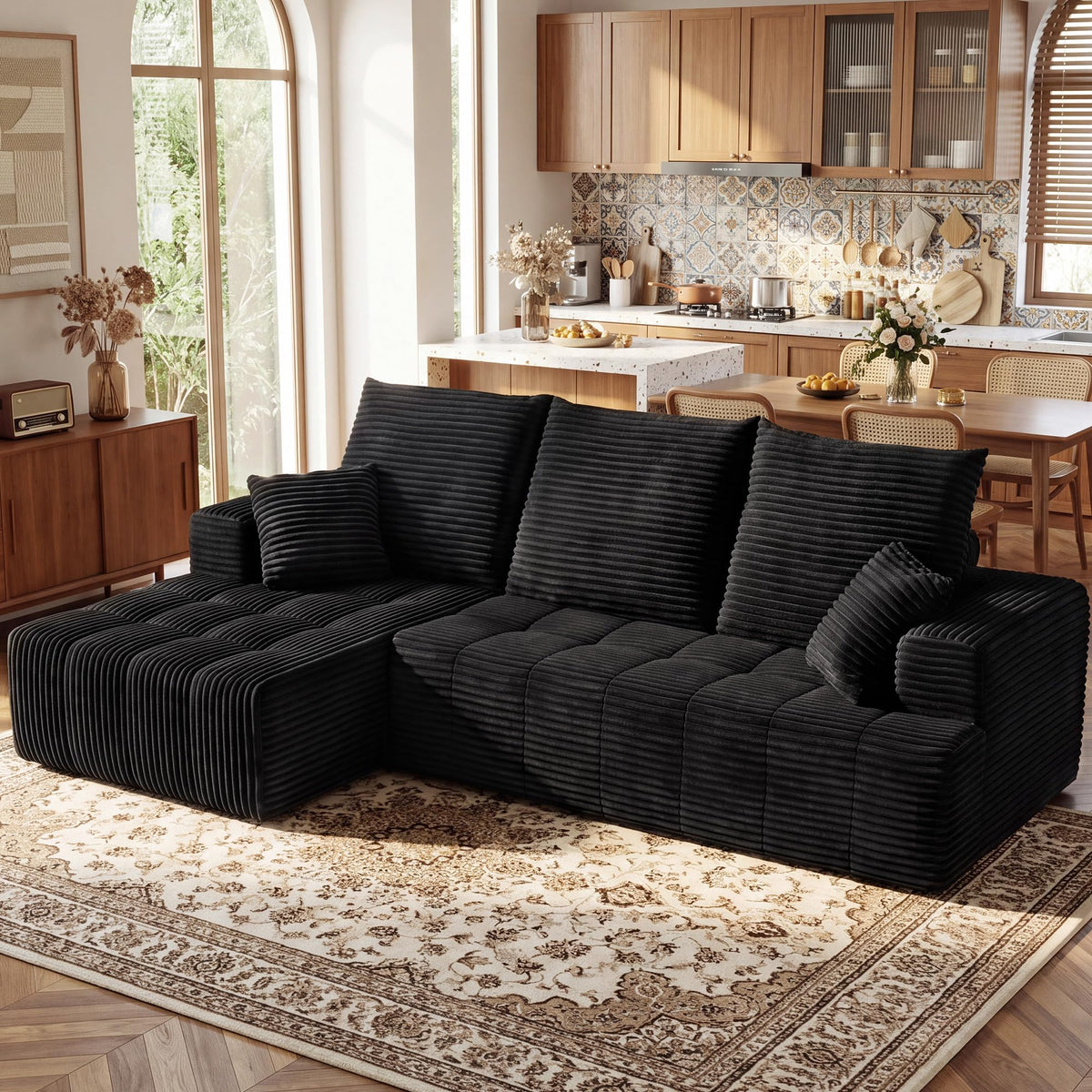 110" U Shaped Boneless Couches for Living Room, Cloud Couch with Ottoman