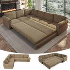 118" Oversized Sleeper Sofa with Pull Out Bed, Chenille L Shaped Convertible Sectional Sleeper Couch with Nailhead Trim & Rolled Arm, 6-Seater Couches for Living Room, Blue