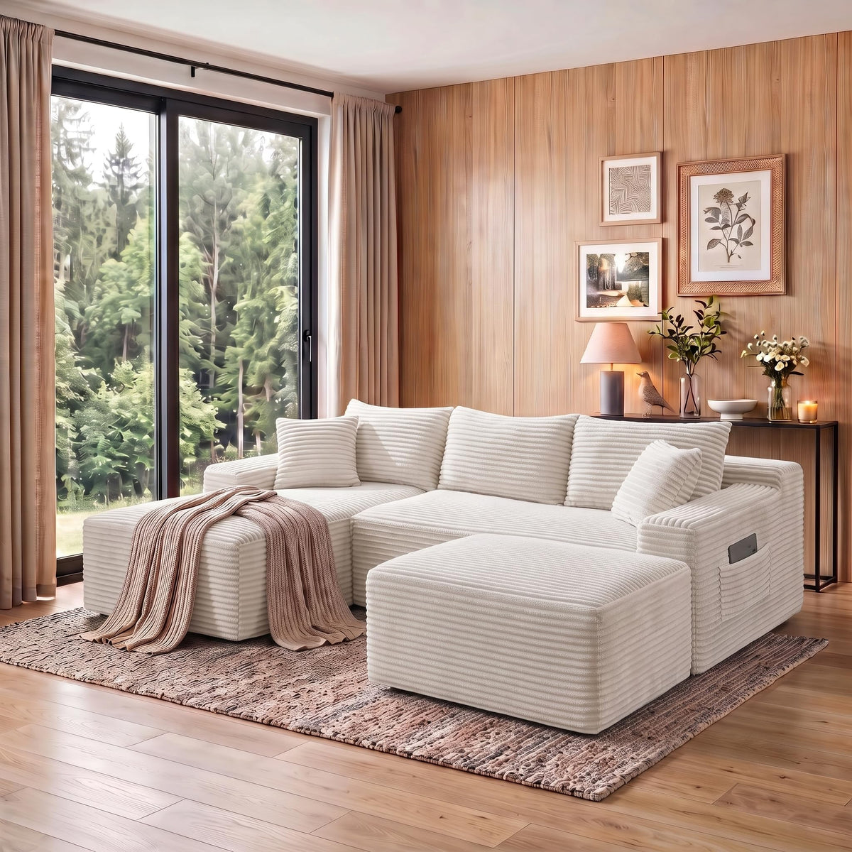 114" Curved Oversized Sectional Sofa,Modern Sherpa 4-Seater Extra Deep & Wide Seat Cloud Couch with 4 Throw Pillows,couches for Living Room&Apartment,No Assembly Required,White