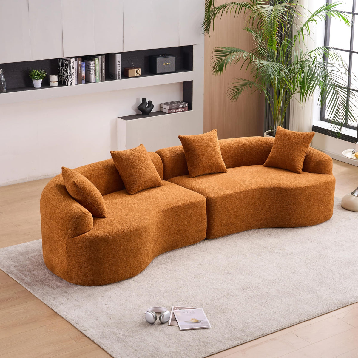 110" Chenille Modular Sleeper Sofa 30D with Pillows，Beige