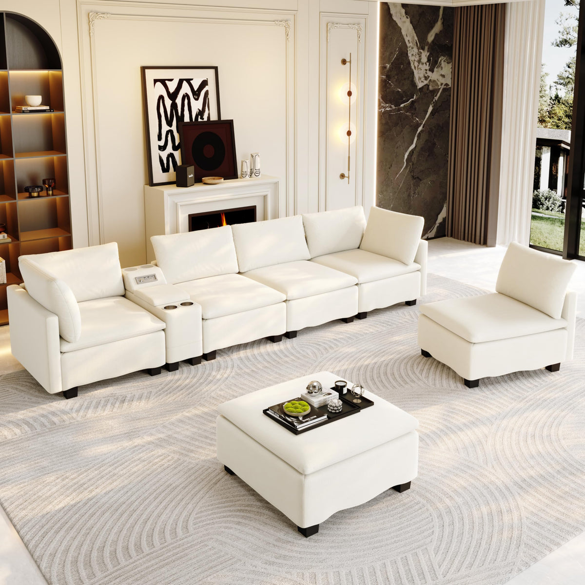 121.2" U Shaped Modular Sectional Sofa Couch for Living Room, Beige