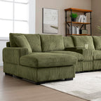 126" Oversized U Shaped Couch,Cloud Couch with Console,USB,Cup Holders & Storage,Corduroy Couch,which can be Used as a Recliner Couch for Living Room or Apartment.(Green)