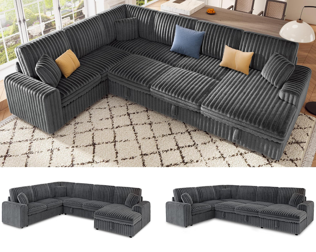 130" Sofa Bed, Sectional Sleeper Sofa, Pull Out Couch with Storage