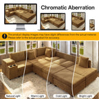 110" L-Shaped Modular Sectional Sofa with Pull Out Bed, Comfy Corduroy Cloud Couch with Removable Ottoman, USB, Storage & Cup Holders, Modern Sectional Sleeper Sofas for Living Room (Camel)