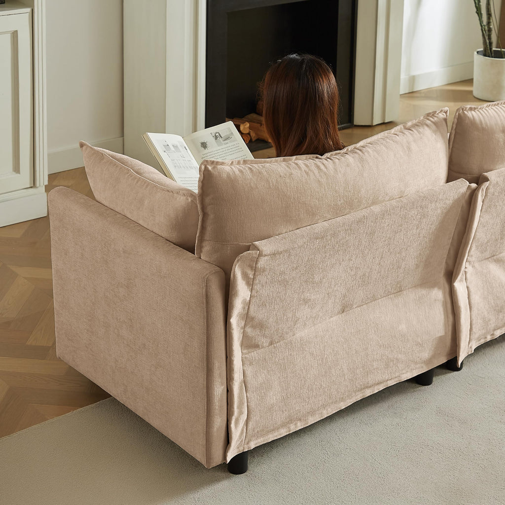 110 in L-Shaped Modular Sectional Sofa, 3-Seater Chenille Upholstery Coffee