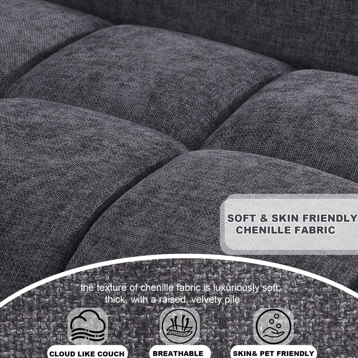 118-Inch Luxury Curved Sofa Modern Sectional Couch for Living Room Oversized L-Shaped Comfort Chenille Cloud Couch with Deep Seating for Family Gatherings,Daily Usage (Gray,Left Facing)