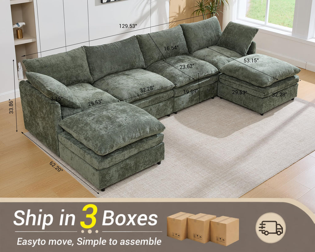 U Shaped Sectional Couches for Living Room 130"