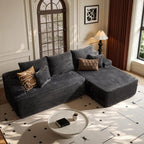 104" L-Shape Modular Sectional Sofa Couch,Comfy Upholstered Cloud Couch for Living Room,Modern Minimalist Couches,Deep Seat,No Assembly Required (Black,Plush Corduroy, Right Facing Chaise w/Ottoman)