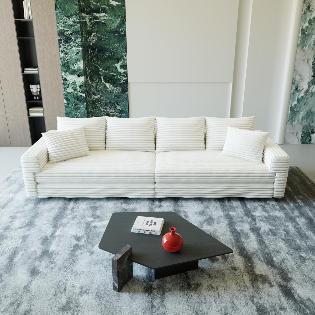 102.4 "Plush Corduroy 4-Seat Sofa,Modern Comfy Upholstered Sofa Cloud Couch,Deep Seat Couches with Soft Pillows and Movable Ottoman,Convertible Sofa Lounge Chair,Office,Beige(Old SKU W1885S00108