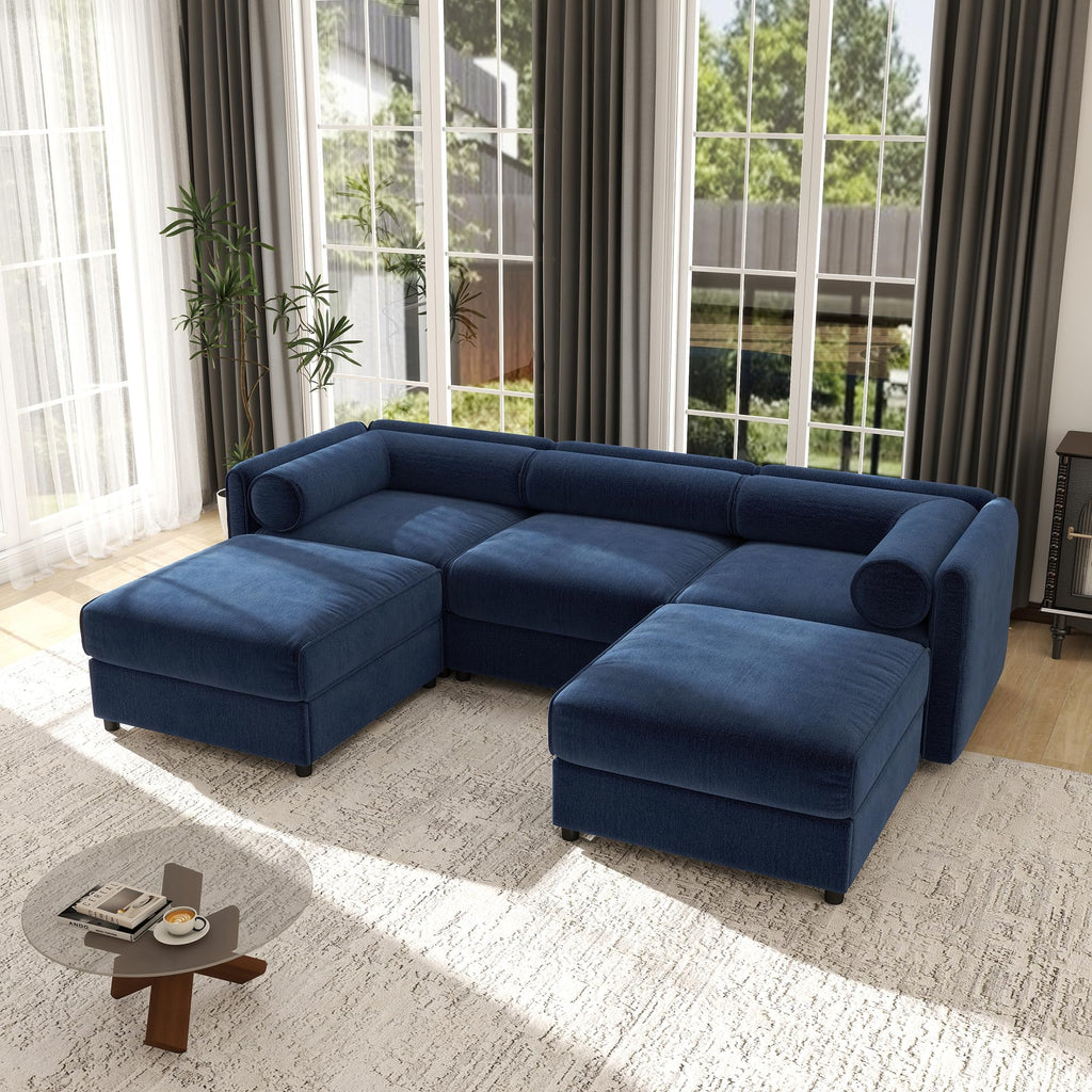109'' Modular Sectional Sofa, Oversized 4 Seat L Shaped Couch with Storage Ottoman, Extra Deep Seat, Modern Comfy Convertible Chenille Sofa with Chaise, Lounge Couches for Living Room, Camel