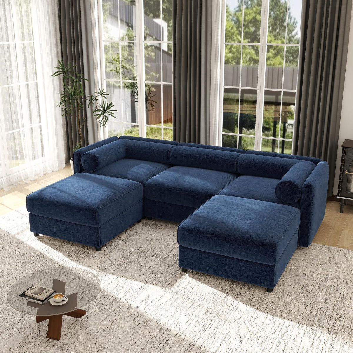 109'' Modular Sectional Sofa, Oversized 4 Seat L Shaped Couch with Storage Ottoman, Extra Deep Seat, Modern Comfy Convertible Chenille Sofa with Chaise, Lounge Couches for Living Room, Camel