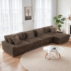 118.3" L-Shaped Modular Sectional Sofa with Chaise, Comfy Corduroy Fluffy Couch with Deep Seat, Flexible Module Combination for Living Room, Cotton Flannel Light Brown