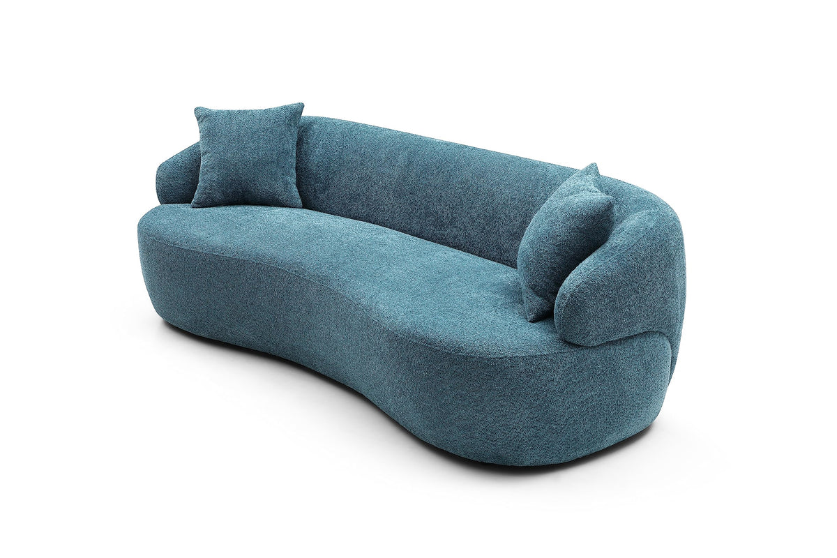 Tidyard Blue Mid Century Modern Curved Sofa, 3-Seater Boucle Fabric Couch for Living Room, Bedroom or Office – No Assembly Needed, Comfortable Upholstered Design, 86.? W