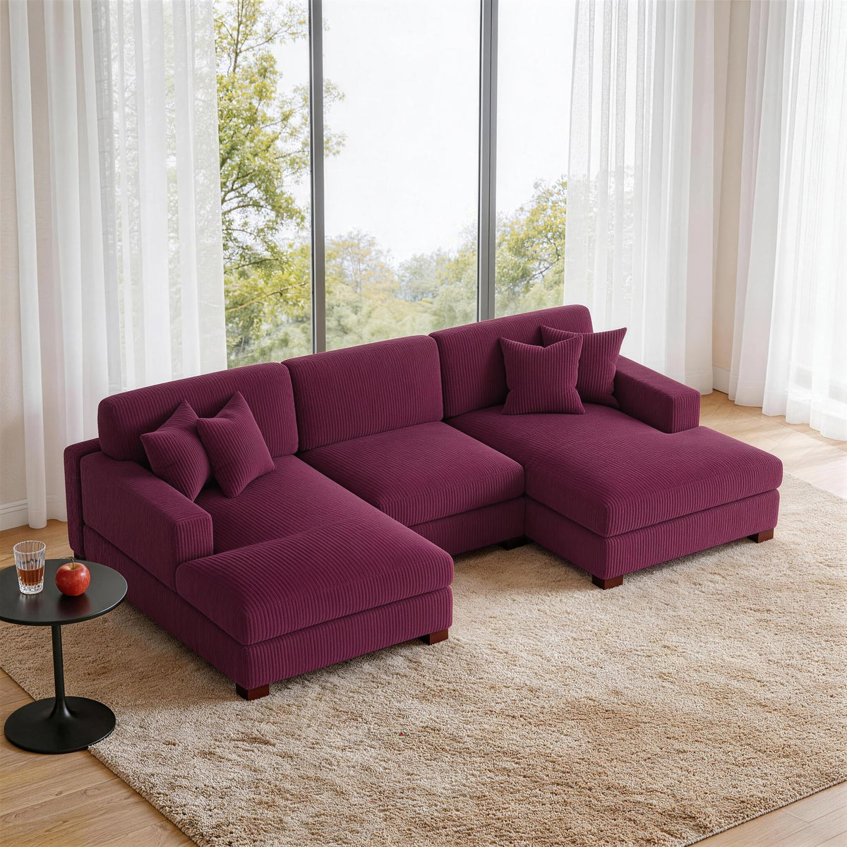 118.3" L-Shaped Modular Sectional Sofa with Chaise, Comfy Corduroy Fluffy Couch with Deep Seat, Flexible Module Combination for Living Room, Cotton Flannel Light Brown