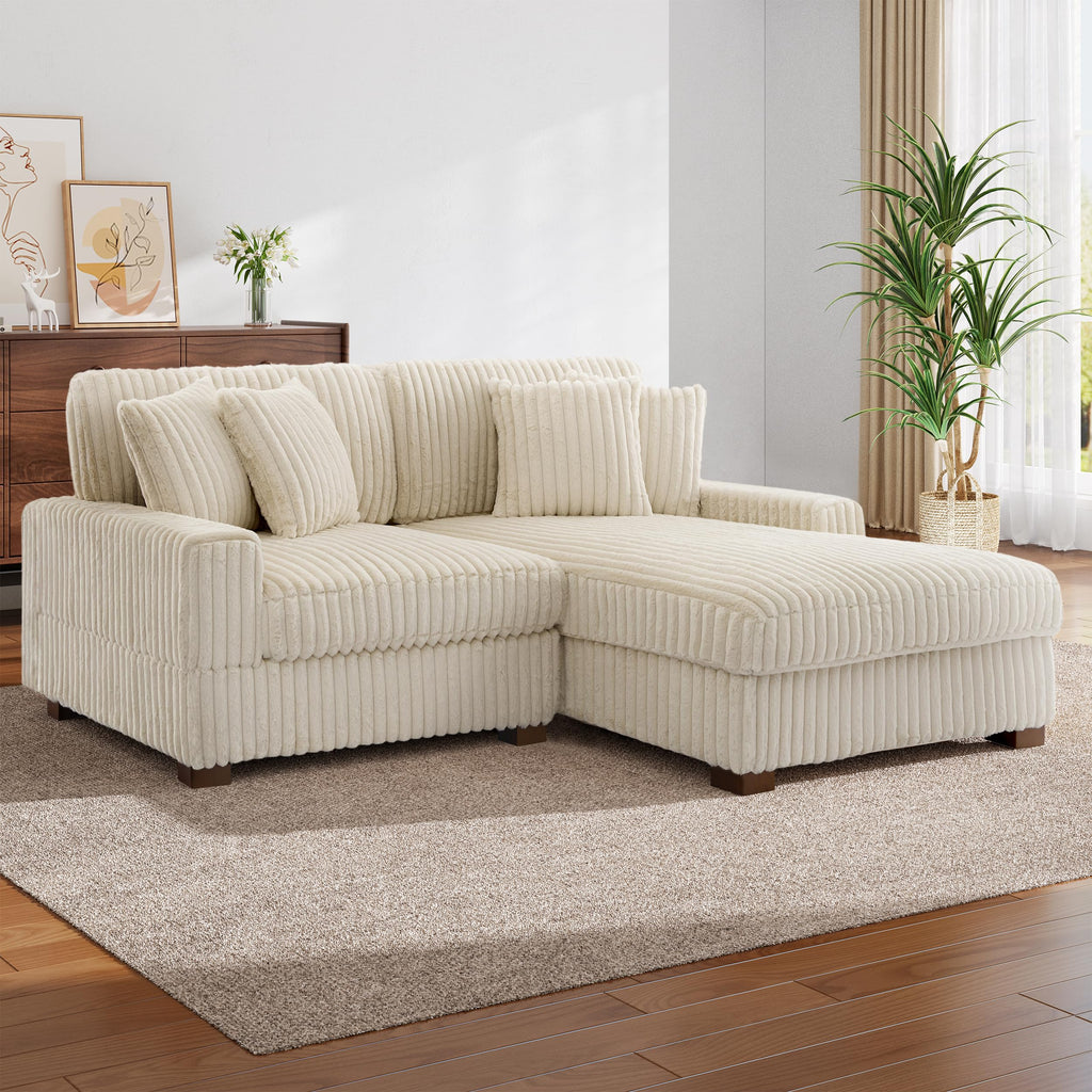 118.3" L-Shaped Modular Sectional Sofa with Chaise, Comfy Corduroy Fluffy Couch with Deep Seat, Flexible Module Combination for Living Room, Cotton Flannel Light Brown