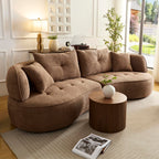 110.24'' Modern Moon Curve Couch with 4 Removable Throw Pillows,Durable Fabric Sectional Sofa with Solid Wood Frame,High Density Sponge, Easy Assembly,Camel