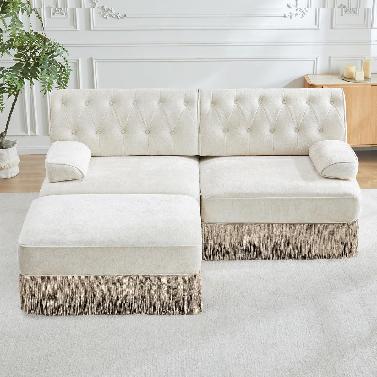 Velvet Modular Sectional Sofa, 135.6 Inch Chesterfield Style, Camel