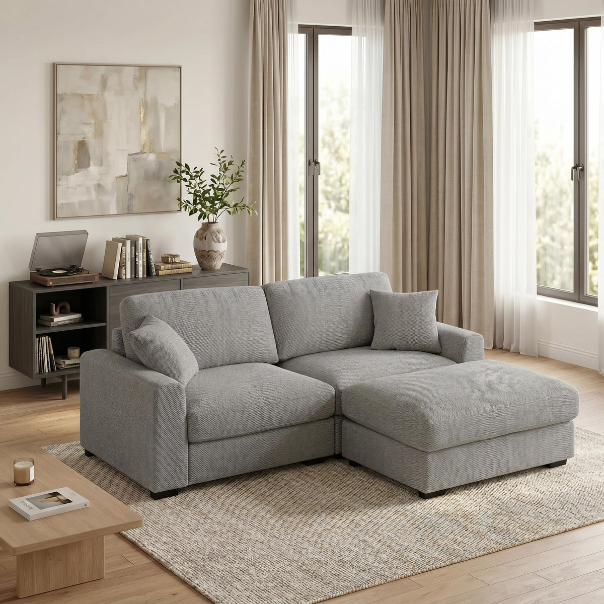 130 Inch Sectional Couch Modular Sofa with Ottoman Cloud Like Comfort 3 Seater Oversized Cloud Couch with Extra Large Chaise Chenille Fabric L Shaped Home Sofa for Living Room,Apartment(Gray)