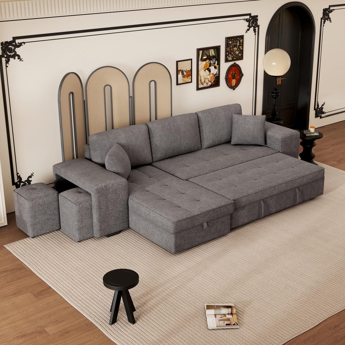 104.5" Sleeper Sectional Sofa Bed, L-Shaped Pull Out Couch