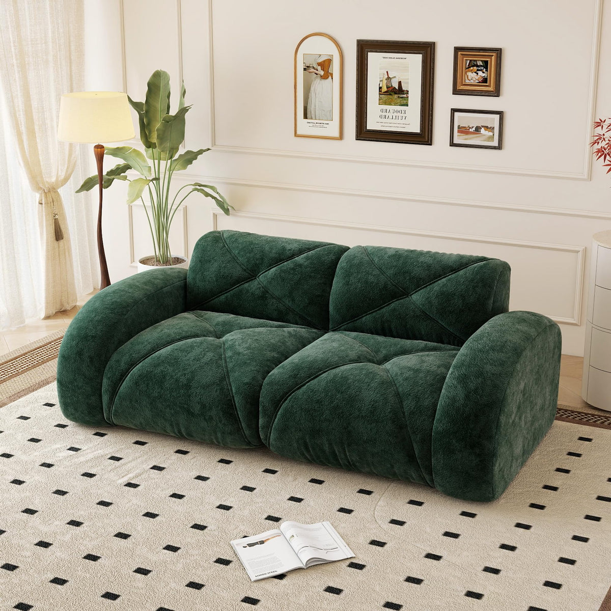 110.6" U Shaped Boneless Couch with Ottoman, Convertible Modular Sectional Cloud Sofa, Deep Seat 5 Seater Velvet Couch, 32D High Density Foam Sofas for Living Room, No Assembly Required, Camel