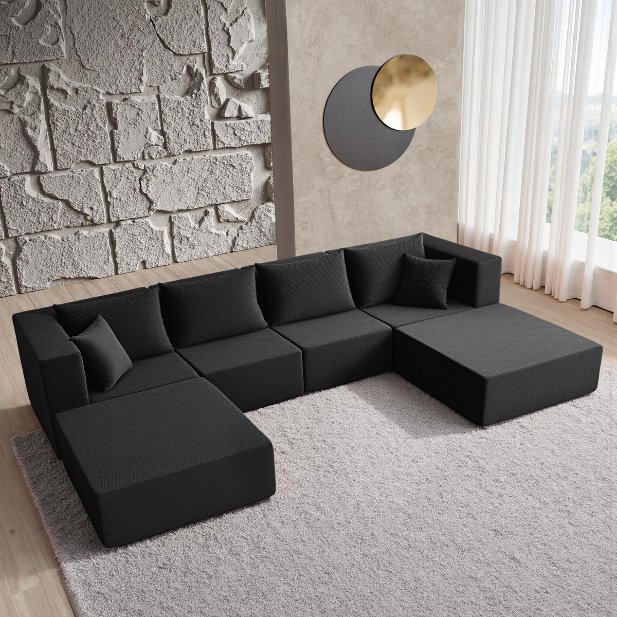 YINIX 140" Convertible Sleeper Sofa Bed - Modular Sectional Sofa Couches - Comfy Cloud Couch for Living Room Floor Sofa - 6 Piece Free Combination Compression Sofa - No Assembly Required - Green