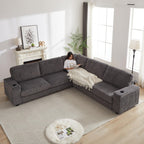 110 Inch Oversized Corduroy Corner Sofa,L Shaped Corner Couch with Two Storage Spaces,USB Port Type C Port and Cup Holder, Deep Seat Comfy Upholstered Couches for Living Room(Not Freely combinable)
