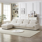 126 inch Corduroy with Cup Holder Super Large L Shaped Sofa, Movable Footrest, Four Waist Pillows and Four Back Cushion, with USB Port and Type C Port
