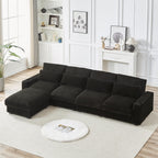 126 inch Corduroy with Cup Holder Super Large L Shaped Sofa, Movable Footrest, Four Waist Pillows and Four Back Cushion, with USB Port and Type C Port AH915
