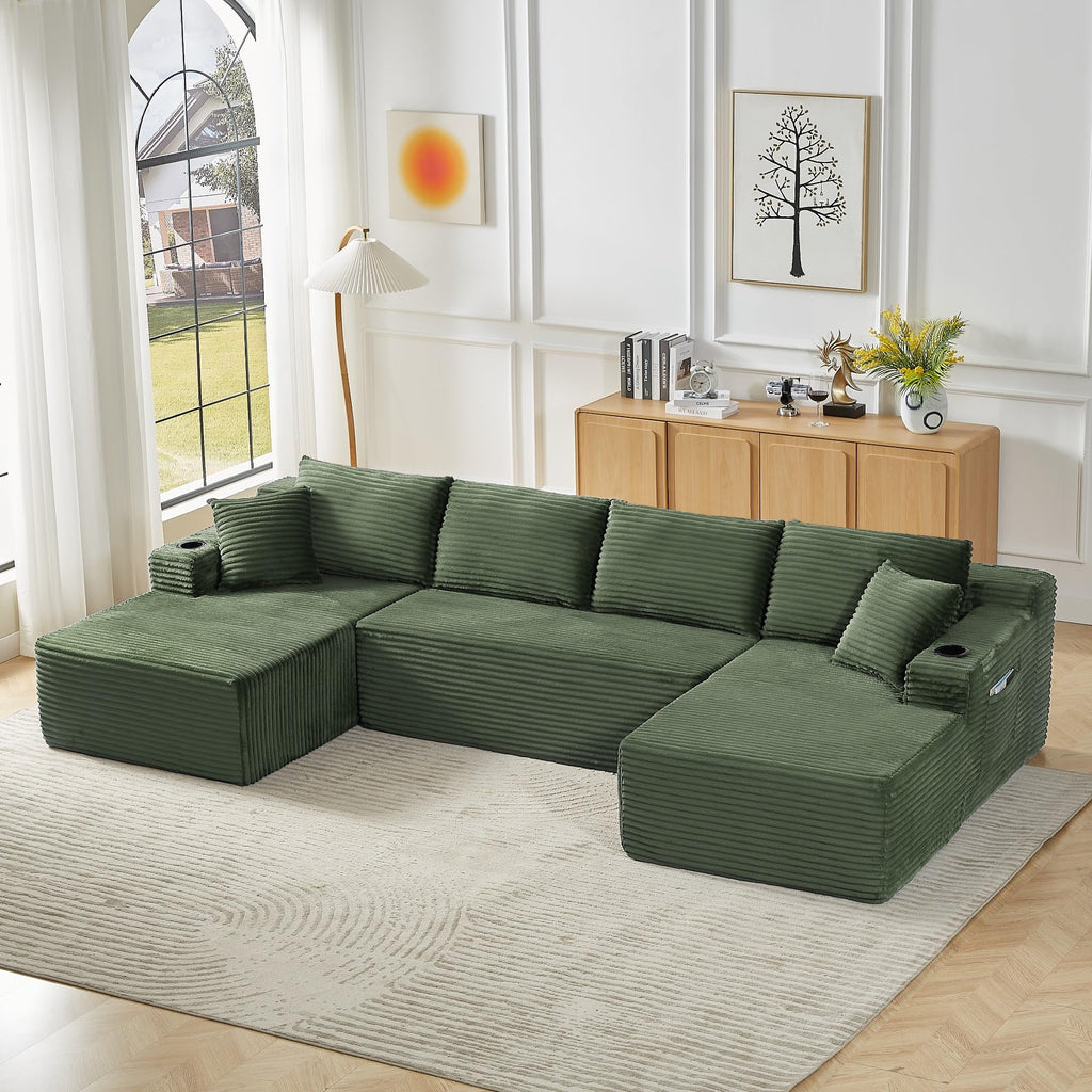 125" Modular Sectional Sofa,Cloud Sectional Couch with Deep Seat,Boneless Couches for Living Room,No Assembly Required-Green