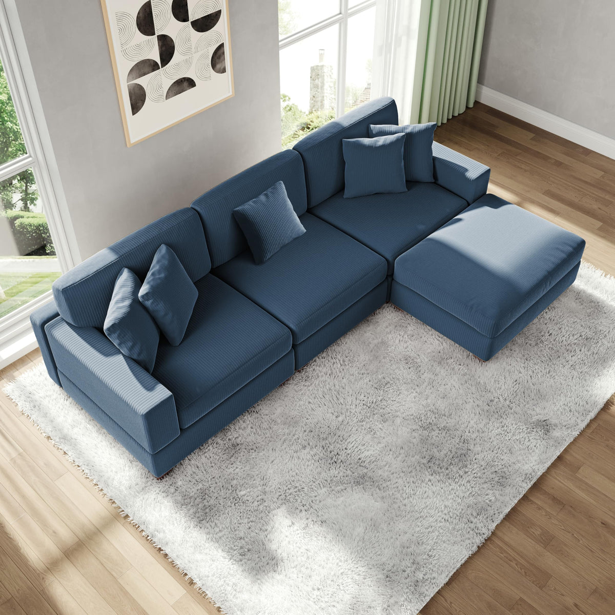 118.3" L-Shaped Modular Sectional Sofa with Chaise, Comfy Corduroy Fluffy Couch with Deep Seat, Flexible Module Combination for Living Room, Cotton Flannel Light Brown