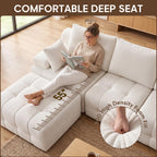 110" Cloud Sectional Couches for Living Room,Modern Convertible L-Shape Couch with Ottoman 3 Seater Chenille Fabric Comfy Cloud Couches with Movable Ottoman(Beige)