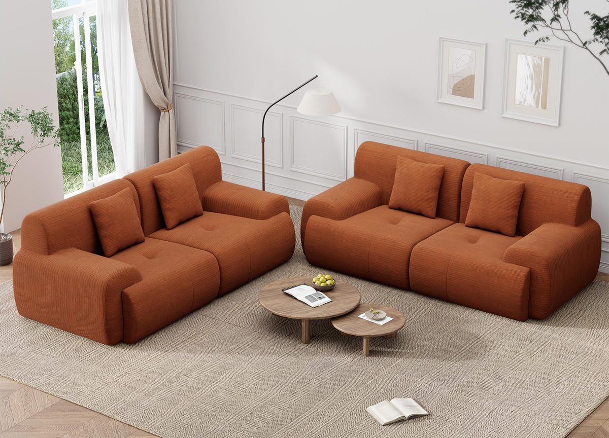 U Shaped Sectional Couch, Modular Cloud Couch Sofa, Boneless Sectional Sofa with Corduroy Fabric, Large Couches for Living Room,Green