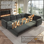 118'' Pull Out Couch, Convertible Sleeper Sofa Bed, Upholstered Sectional Sofa, Chenille L-Shaped Couch with Nailhead Trim, Modern Sectional Couches for Living Room, Apartment, Dark Grey