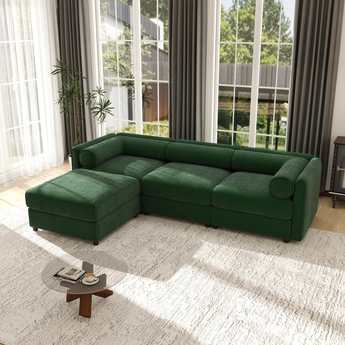 109'' Modular Sectional Sofa, Oversized 4 Seat L Shaped Couch with Storage Ottoman, Extra Deep Seat, Modern Comfy Convertible Chenille Sofa with Chaise, Lounge Couches for Living Room, Camel