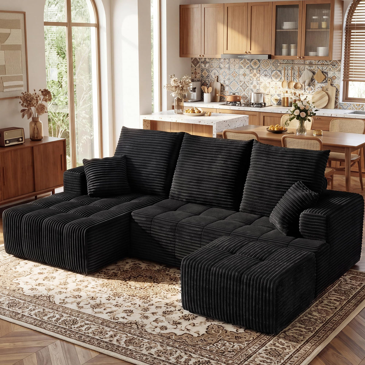 110" U Shaped Boneless Couches for Living Room, Cloud Couch with Ottoman