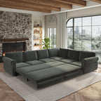 118" L-Shaped Sectional Sleeper Sofa Bed with Pull Out Couch, Dark Grey