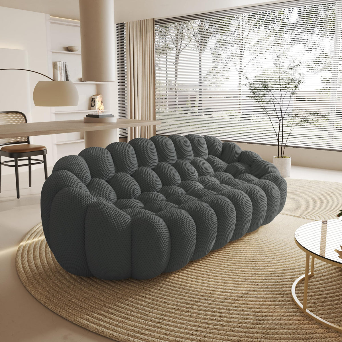 WJShome Bubble Sofa Couch,98'' Modern Curved Sofas for Living Room, 3 Seater Lazy Floor Sofa, Large Bean Bag Chair,Deep Seat Floor Sofas Chair Lounge for Office, Apartment(Dark Gray)