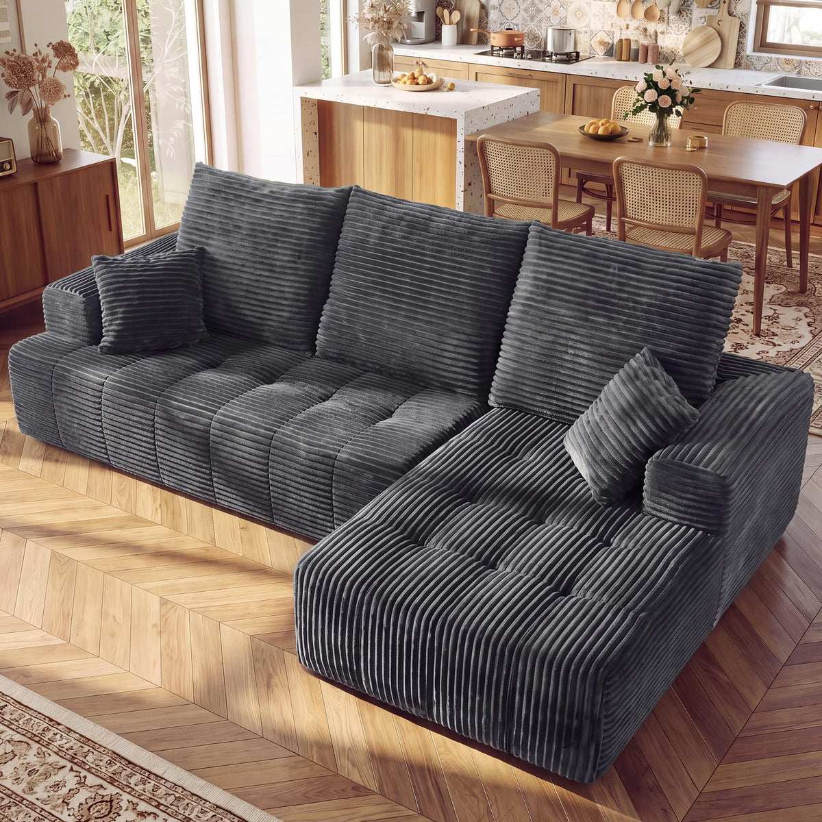 110" U Shaped Boneless Couches for Living Room, Cloud Couch with Ottoman