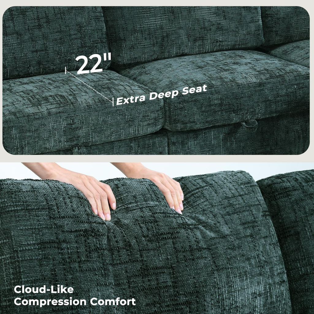 125" Modular Sectional Sofa with Storage, 8-Seat U-Shaped Couch, Green