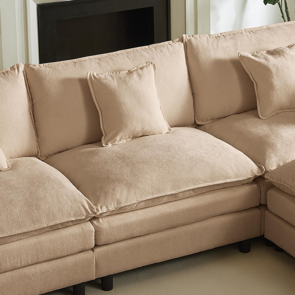 110 in L-Shaped Modular Sectional Sofa, 3-Seater Chenille Upholstery Coffee