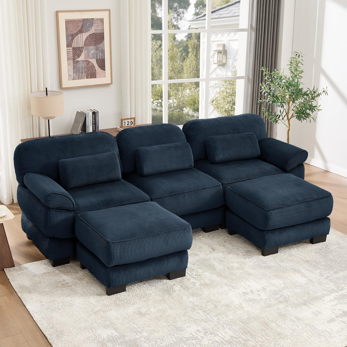 104'' Modular Sectional Couches, Cloud L Shaped Sofa for Living Room, Brown